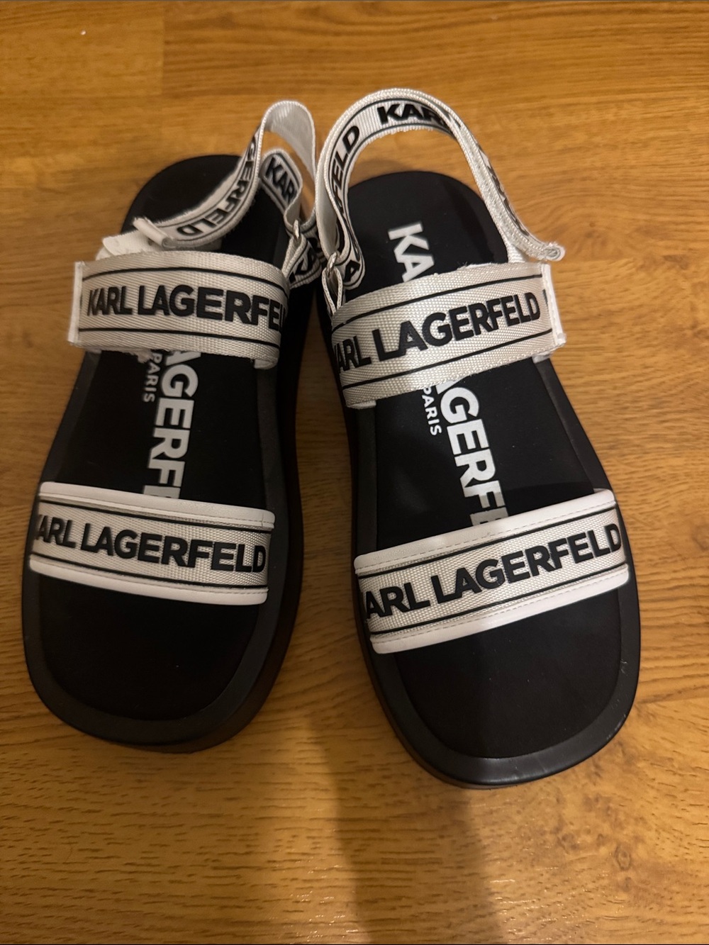 Karl Lagerfeld Black and White Logo Strap Kids Sandals